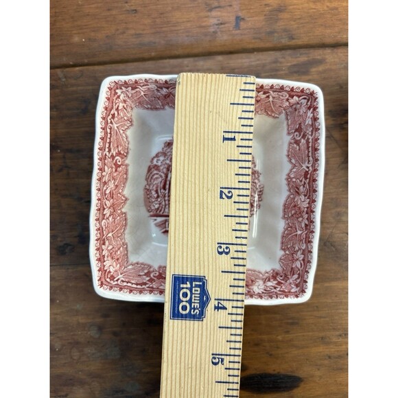 Set Of 2 Mason's Vista Red Pink Ironstone 4” Square Bowls Made in England READ - Picture 10 of 11